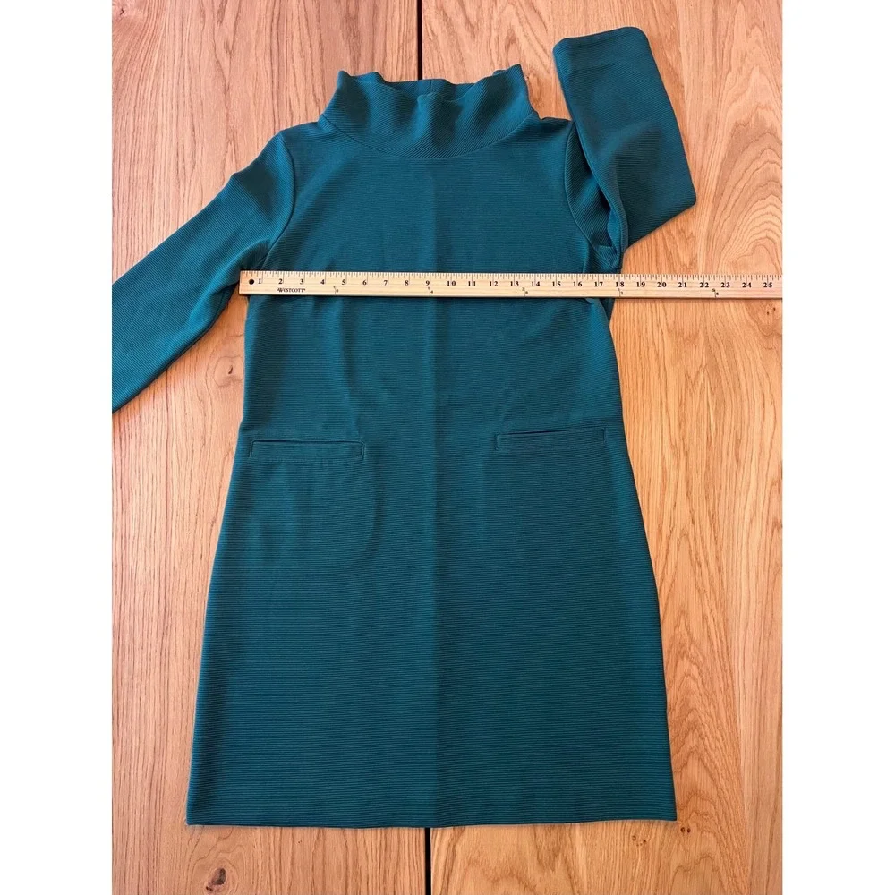 Boden Funnel Neck Ottoman Shift Dress Womens 8 Teal Green Mod Ribbed Knit